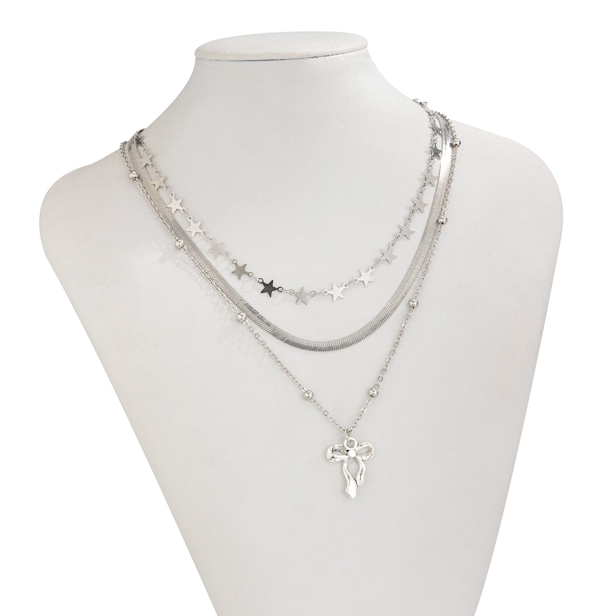 Stylish Layered Bowknot Charm Star Saturn Chain Necklace Set