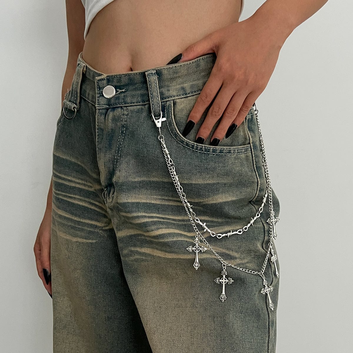 Stylish Layered Chunky Cross Tassel Trouser Chain - ArtGalleryZen