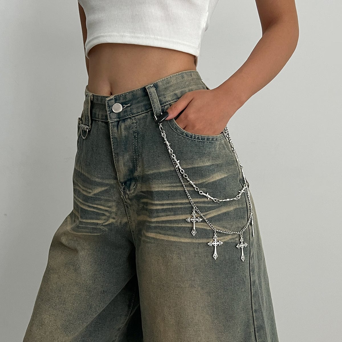 Stylish Layered Chunky Cross Tassel Trouser Chain - ArtGalleryZen