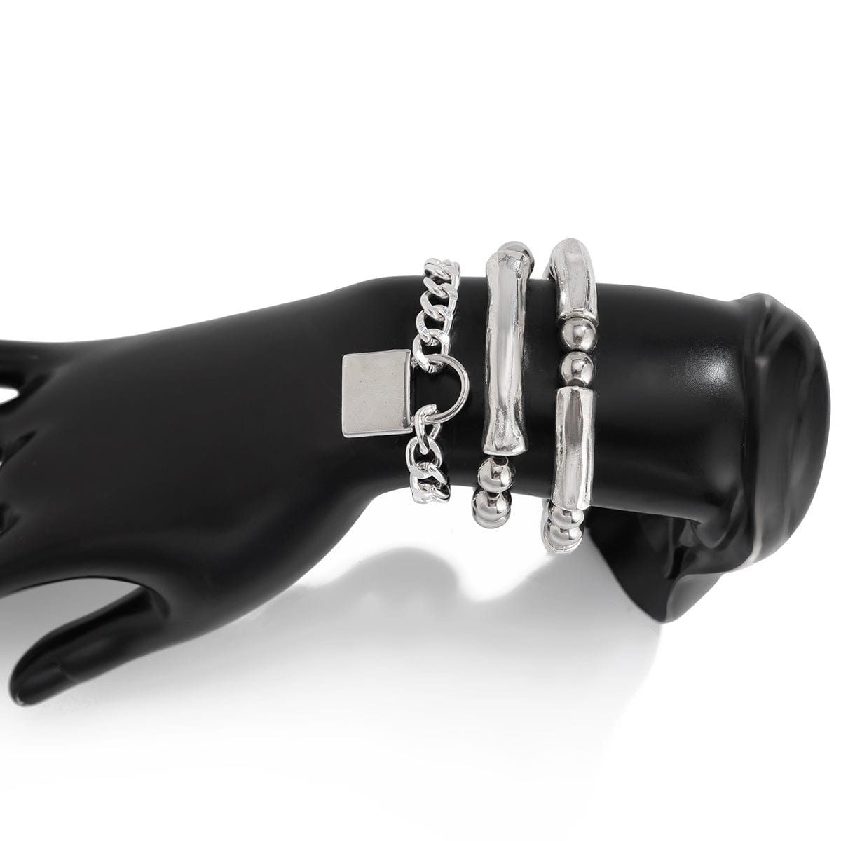 Stylish Layered Chunky Lock Charm Curb Ball Chain Bracelet Set - ArtGalleryZen