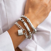 Thumbnail for Stylish Layered Chunky Lock Charm Curb Ball Chain Bracelet Set