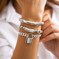 Thumbnail for Stylish Layered Chunky Lock Charm Curb Ball Chain Bracelet Set