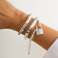 Thumbnail for Stylish Layered Chunky Lock Charm Curb Ball Chain Bracelet Set