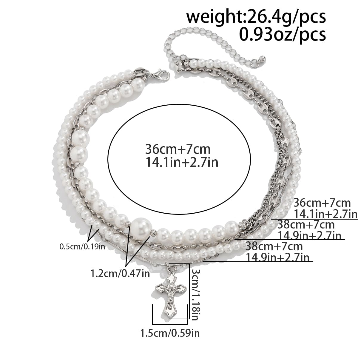 Stylish Layered Cross Pendant Pearl Chain Necklace - ArtGalleryZen