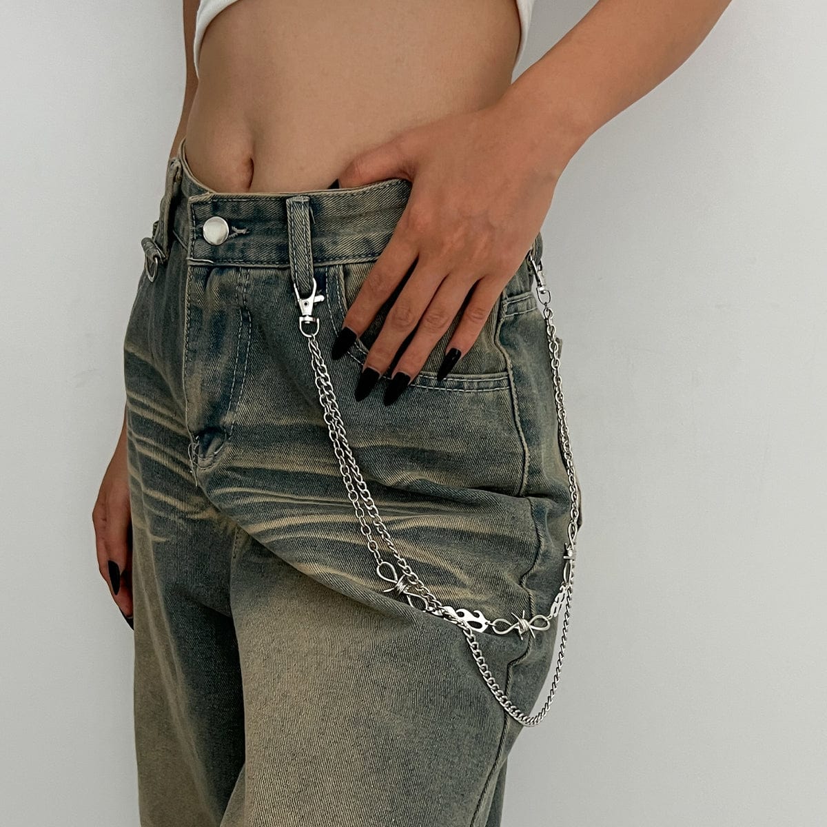 Stylish Layered Flame Charm Curb Trouser Chain - ArtGalleryZen