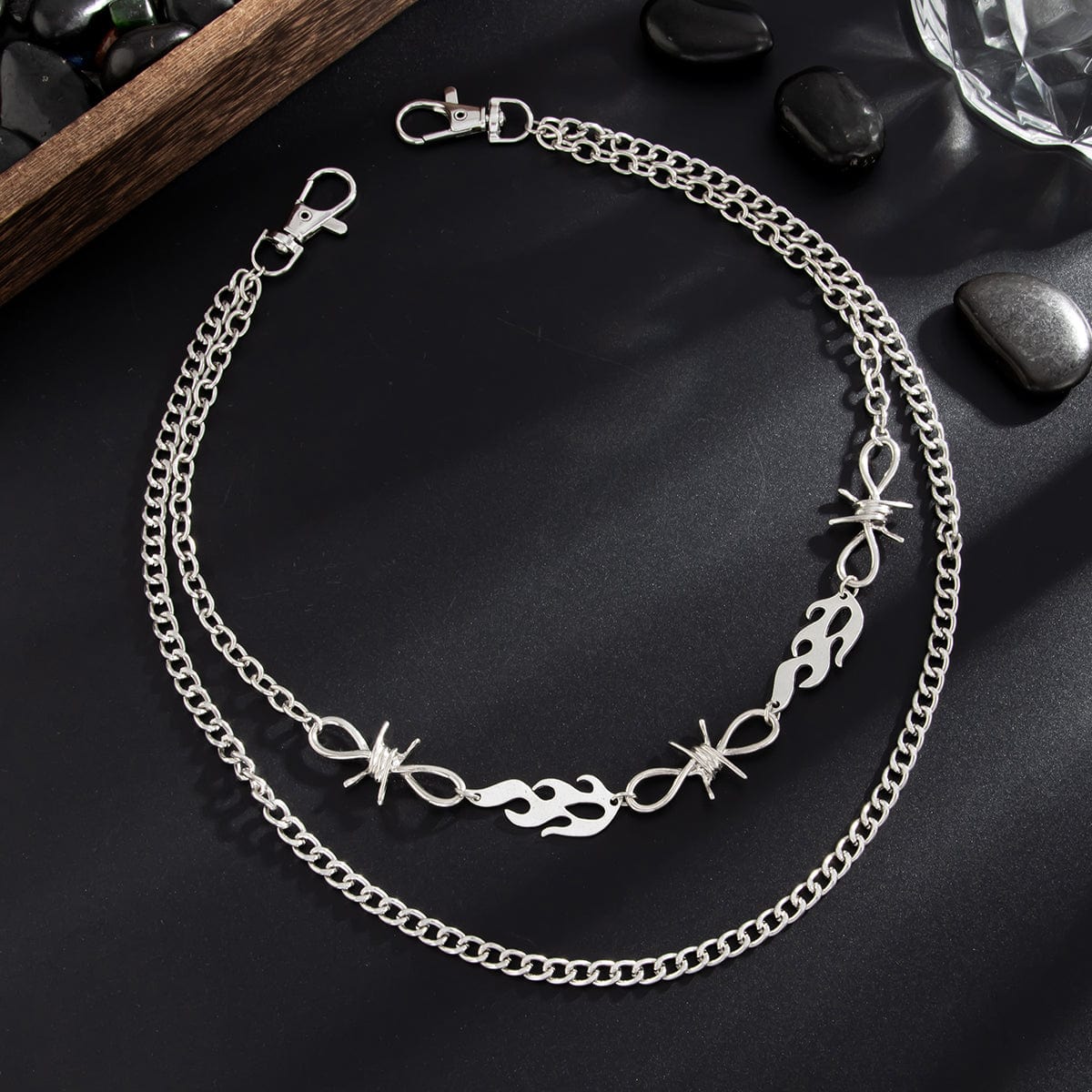 Stylish Layered Flame Charm Curb Trouser Chain - ArtGalleryZen