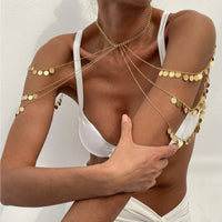 Thumbnail for Stylish Layered Gold Tone Sequin Tassel Chain Shoulder Necklace - ArtGalleryZen