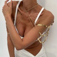 Thumbnail for Stylish Layered Gold Tone Sequin Tassel Chain Shoulder Necklace - ArtGalleryZen