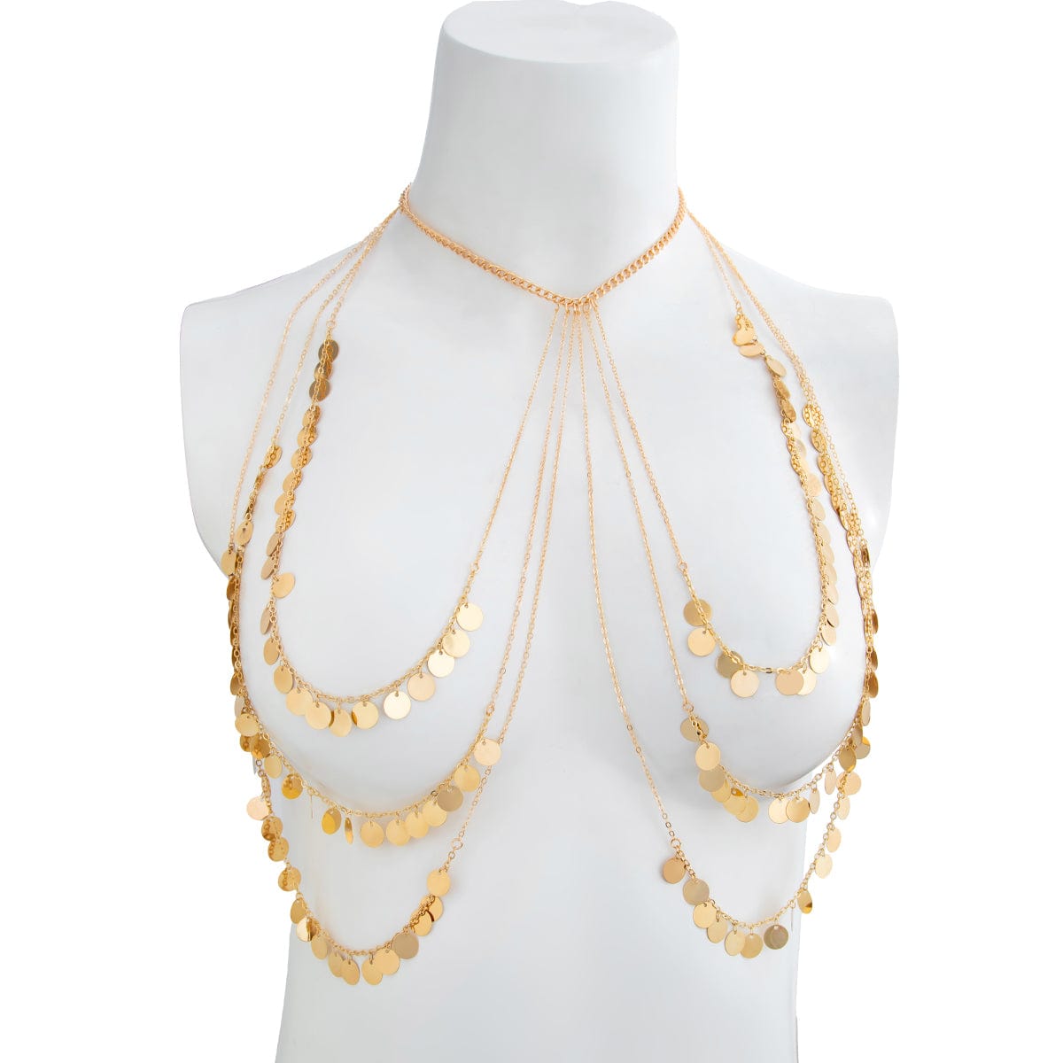 Stylish Layered Gold Tone Sequin Tassel Chain Shoulder Necklace - ArtGalleryZen