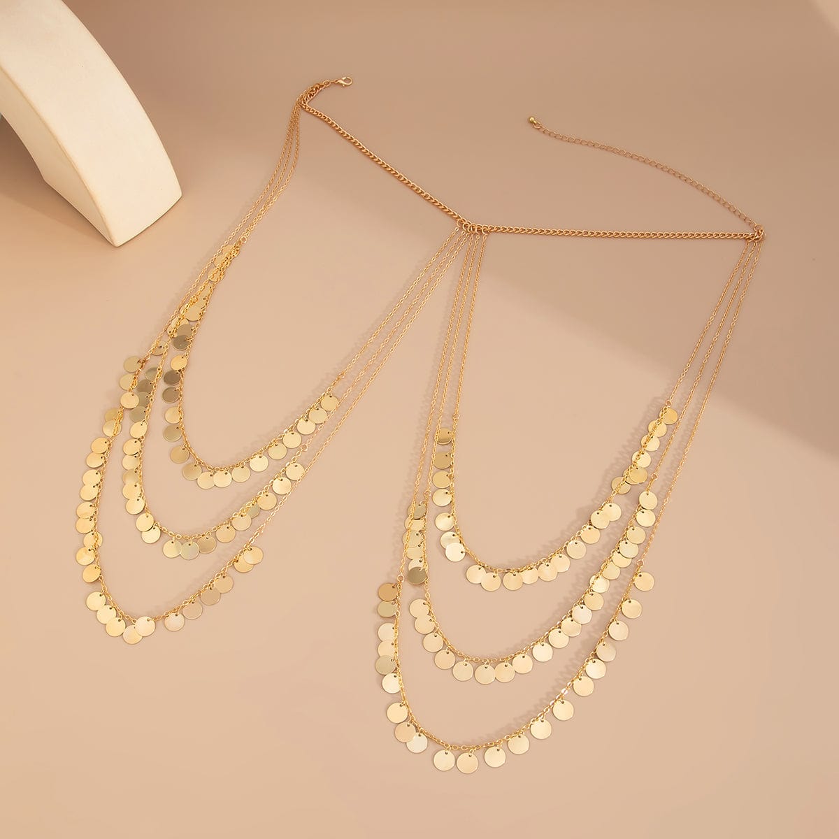 Stylish Layered Gold Tone Sequin Tassel Chain Shoulder Necklace