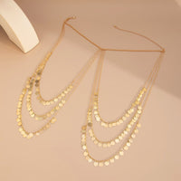 Thumbnail for Stylish Layered Gold Tone Sequin Tassel Chain Shoulder Necklace