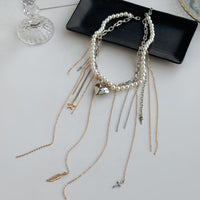 Thumbnail for Stylish Layered Heart Pendant Cross Star Tassel Long Chain Pearl Necklace - ArtGalleryZen