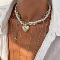 Thumbnail for Stylish Layered Heart Pendant Cross Star Tassel Long Chain Pearl Necklace - ArtGalleryZen