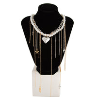 Thumbnail for Stylish Layered Heart Pendant Cross Star Tassel Long Chain Pearl Necklace - ArtGalleryZen