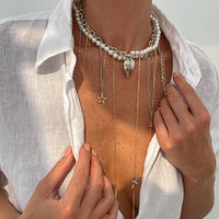 Thumbnail for Stylish Layered Heart Pendant Cross Star Tassel Long Chain Pearl Necklace - ArtGalleryZen