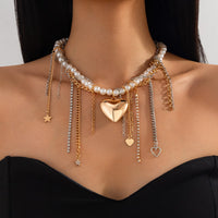 Thumbnail for Stylish Layered Heart Star Tassel Chain Pearl Choker Necklace