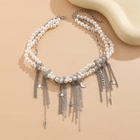 Thumbnail for Stylish Layered Moon Star Chain Tassel Pearl Necklace - ArtGalleryZen