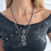 Thumbnail for Stylish Layered Rhinestone Inlaid Star Pendant Wax Cord Necklace Set - ArtGalleryZen