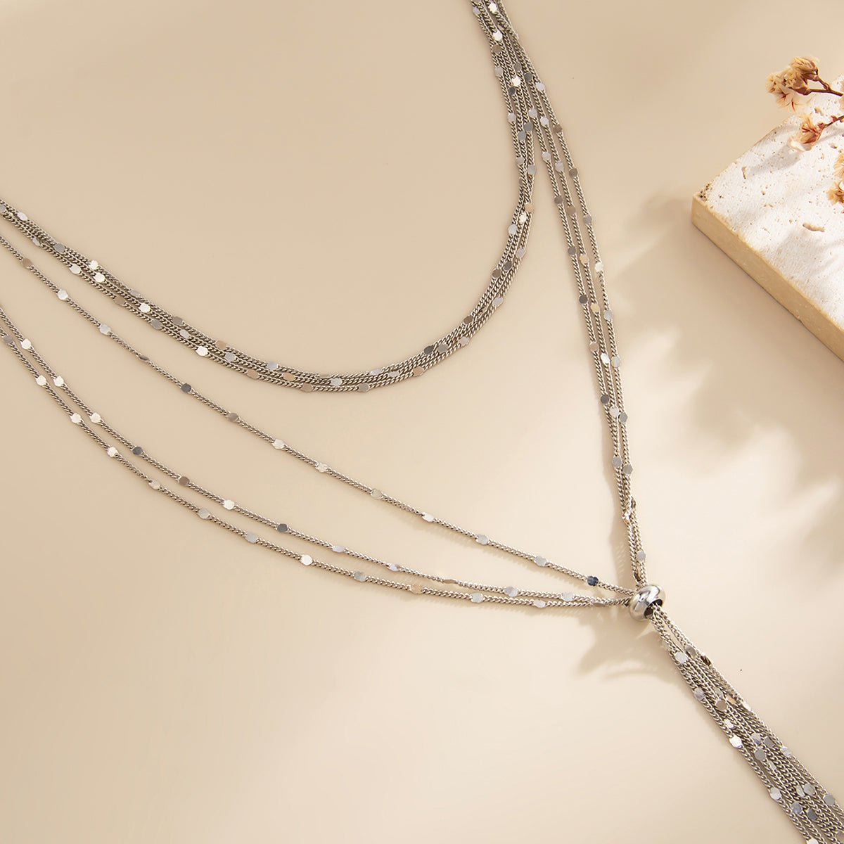 Stylish Layered Sequin Long Chain Tassel Y Necklace - ArtGalleryZen