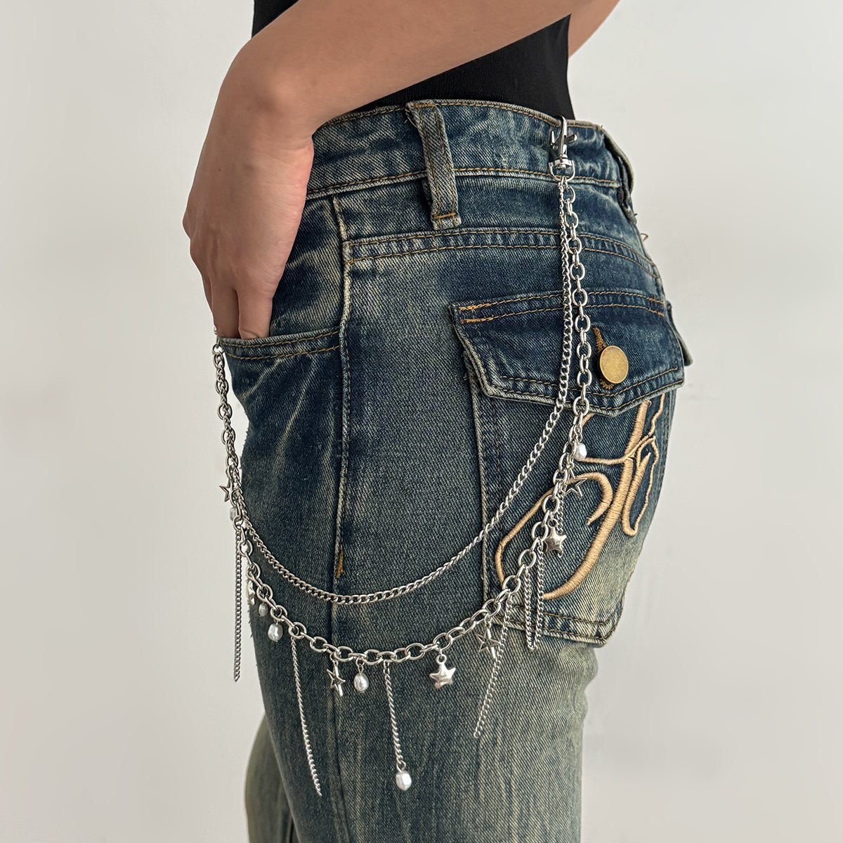 Stylish Layered Star Pearl Tassel Trouser Chain - ArtGalleryZen