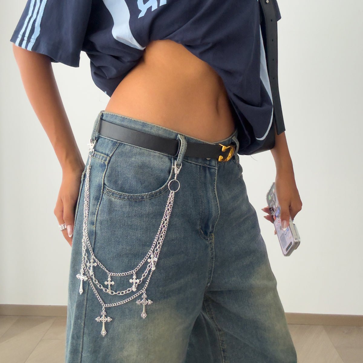 Stylish Layering Floral Cross Pendant Trouser Chain - ArtGalleryZen