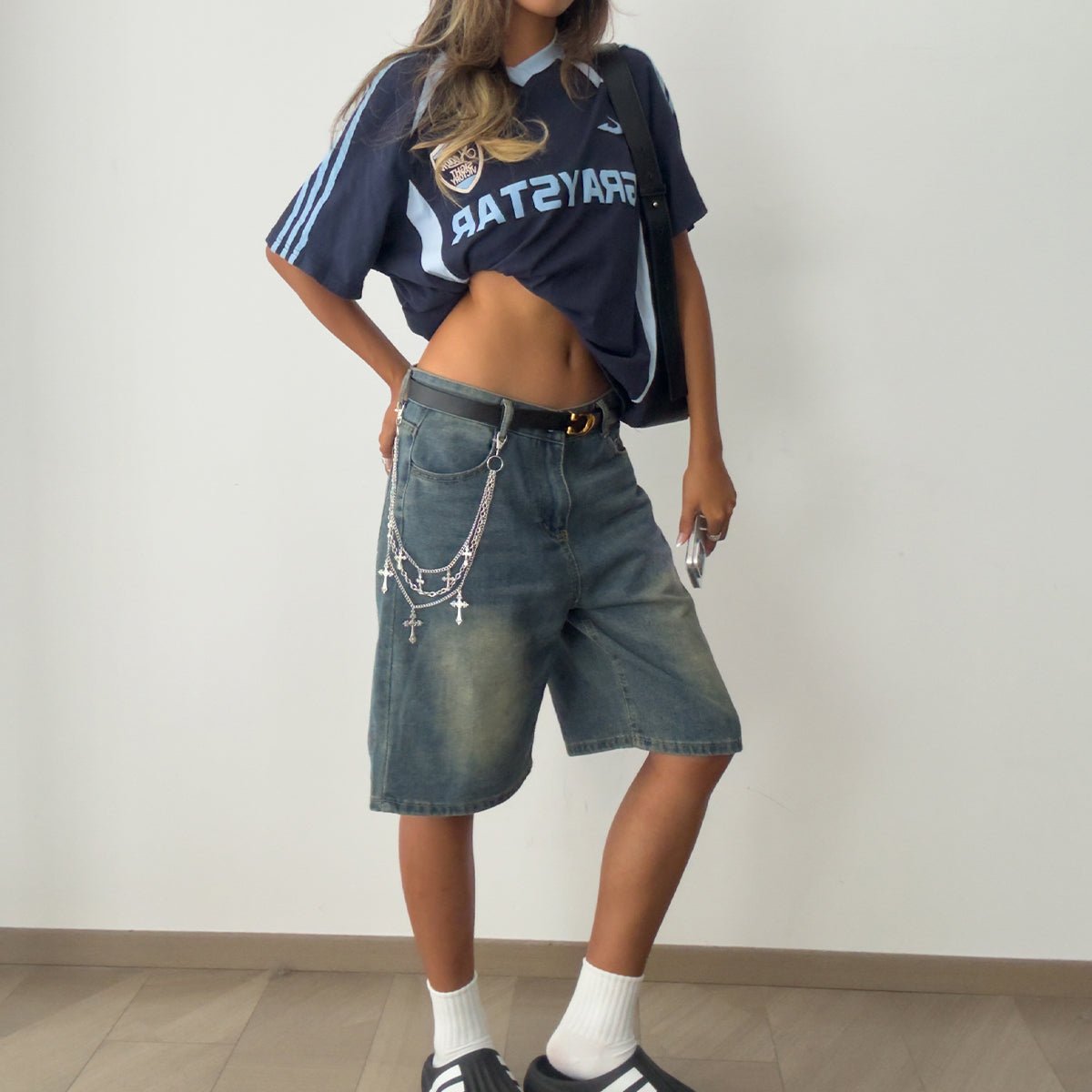 Stylish Layering Floral Cross Pendant Trouser Chain - ArtGalleryZen