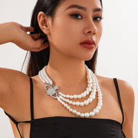 Thumbnail for Stylish Layering Rhinestone Inlaid Saturn Charm Pearl Chain Necklace - ArtGalleryZen