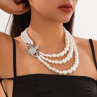 Thumbnail for Stylish Layering Rhinestone Inlaid Saturn Charm Pearl Chain Necklace - ArtGalleryZen