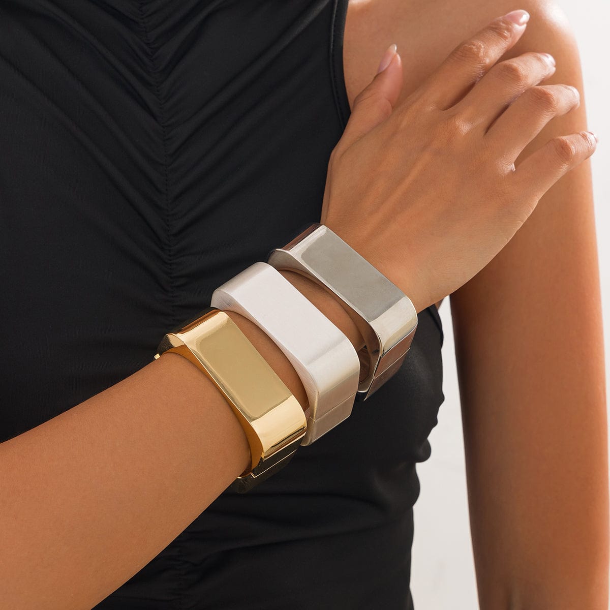 Stylish Metallic Square Wide Cuff Bangle Bracelet