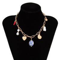 Thumbnail for Stylish Pearl Heart Ceramics Pendant Cable Chain Necklace - ArtGalleryZen