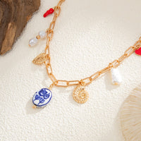 Thumbnail for Stylish Pearl Heart Ceramics Pendant Cable Chain Necklace - ArtGalleryZen