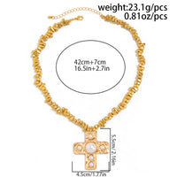 Thumbnail for Stylish Pearl Inlaid Cross Pendant Irregular Beaded Chain Choker Necklace - ArtGalleryZen