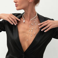 Thumbnail for Stylish Pearl Tassel Ball Chain Open Collar Choker Necklace - ArtGalleryZen