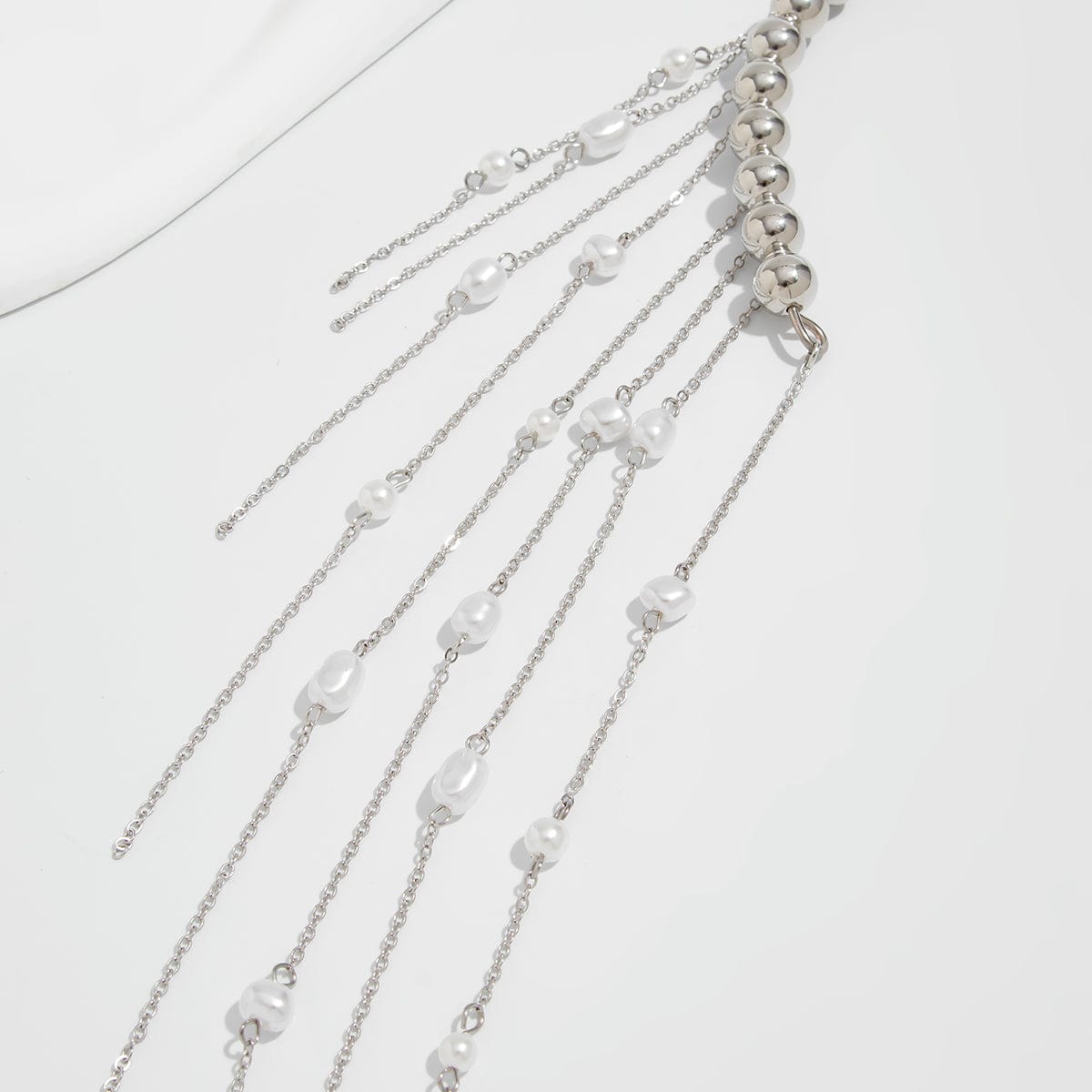 Stylish Pearl Tassel Ball Chain Open Collar Choker Necklace - ArtGalleryZen