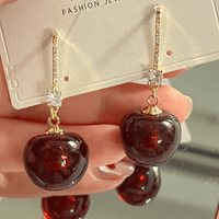 Thumbnail for Stylish Red Cherry Dangle CZ Inliad Earrings - ArtGalleryZen