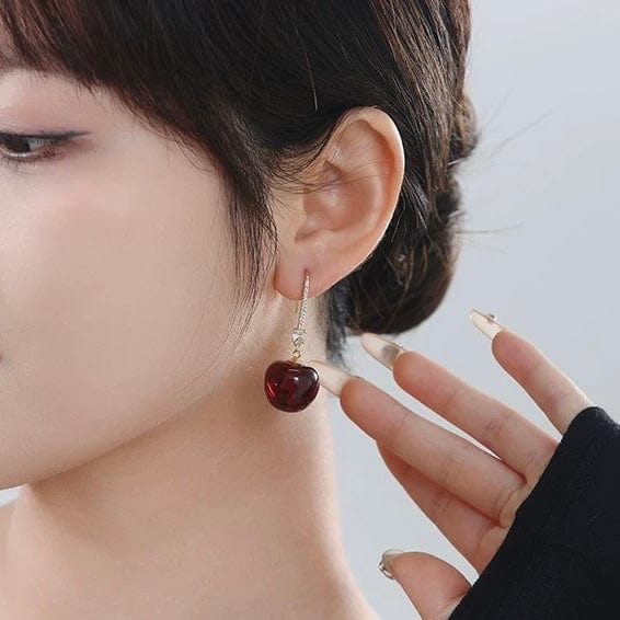 Stylish Red Cherry Dangle CZ Inliad Earrings - ArtGalleryZen