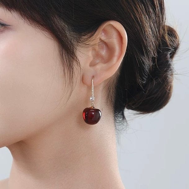 Stylish Red Cherry Dangle CZ Inliad Earrings