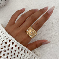 Thumbnail for Stylish Rhinestone Inlaid Chunky Textured Square Ring - ArtGalleryZen