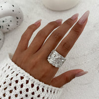 Thumbnail for Stylish Rhinestone Inlaid Chunky Textured Square Ring - ArtGalleryZen