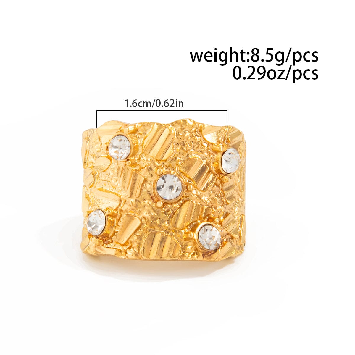 Stylish Rhinestone Inlaid Chunky Textured Square Ring - ArtGalleryZen