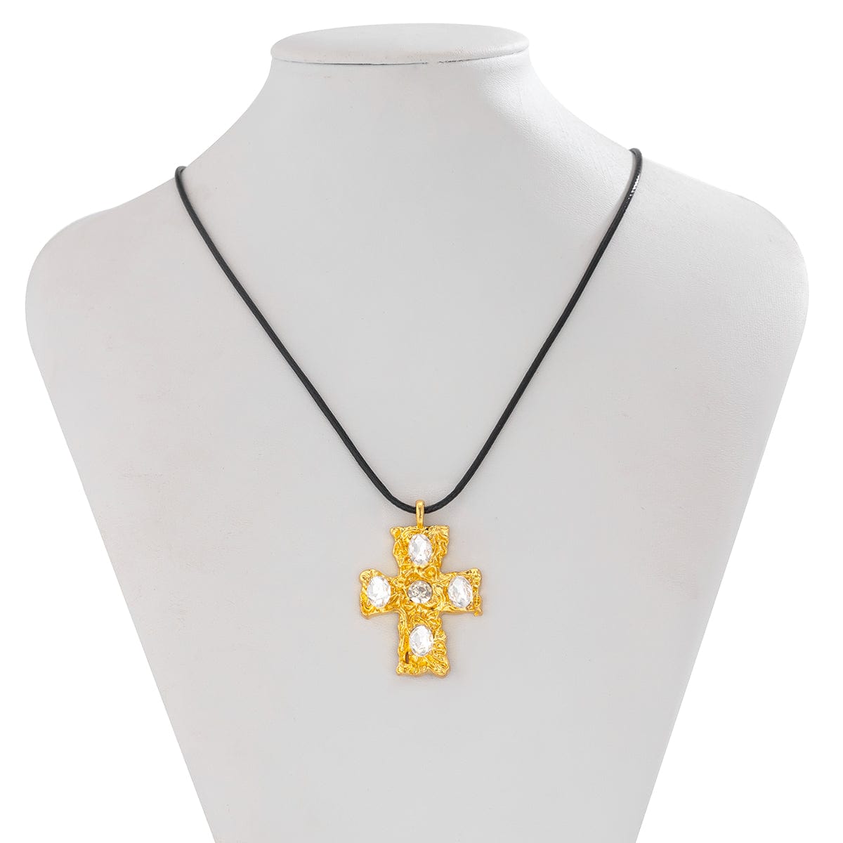 Stylish Rhinestone Inlaid Cross Pendant Wax Cord Necklace