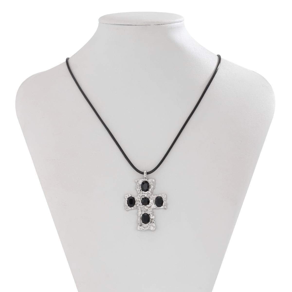 Stylish Rhinestone Inlaid Cross Pendant Wax Cord Necklace