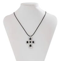 Thumbnail for Stylish Rhinestone Inlaid Cross Pendant Wax Cord Necklace