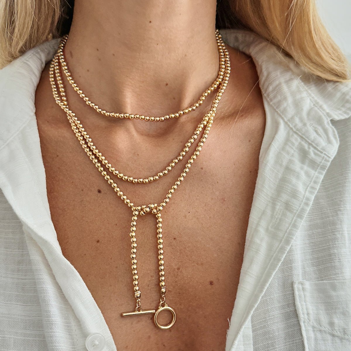 Stylish Toggle Clasp Beaded Long Chain Necklace - ArtGalleryZen