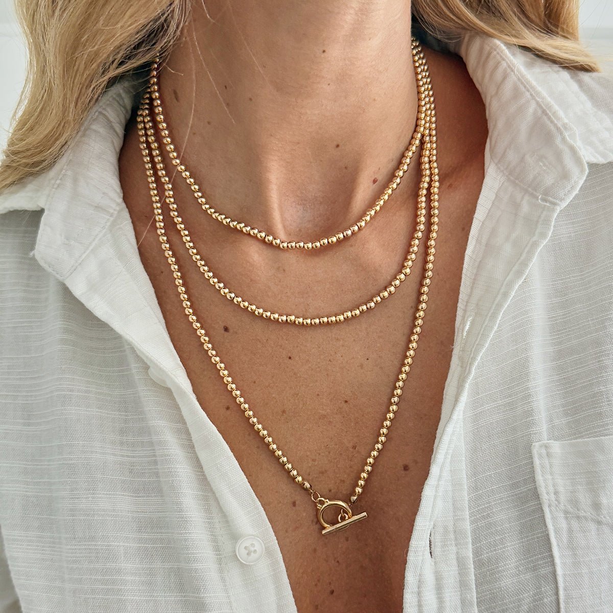 Stylish Toggle Clasp Beaded Long Chain Necklace - ArtGalleryZen