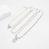 Thumbnail for Stylish Toggle Clasp Relief Round Disk Pendant Pearl Snake Chain Necklace Set