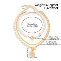 Thumbnail for Stylish Toggle Clasp Relief Round Disk Pendant Pearl Snake Chain Necklace Set