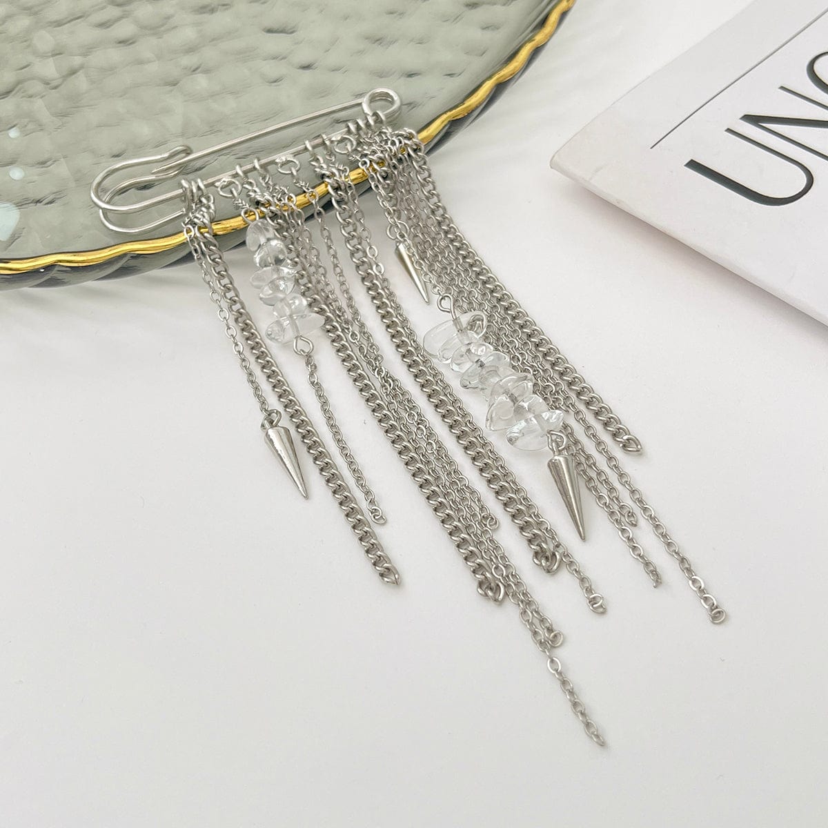 Stylish Turquoise Stone Tassel Chain Trouser Pin - ArtGalleryZen