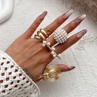 Thumbnail for Stylish Twisted Hat Pearl Double Finger Ring Set