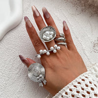 Thumbnail for Stylish Twisted Hat Pearl Double Finger Ring Set